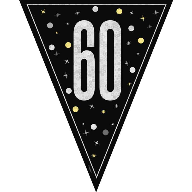 9ft GLITZ BLACK 60TH BIRTHDAY FLAG BANNER