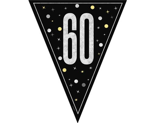 9ft GLITZ BLACK 60TH BIRTHDAY FLAG BANNER