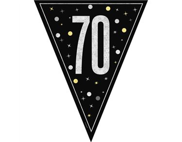 9ft GLITZ BLACK 70TH BIRTHDAY FLAG BANNER
