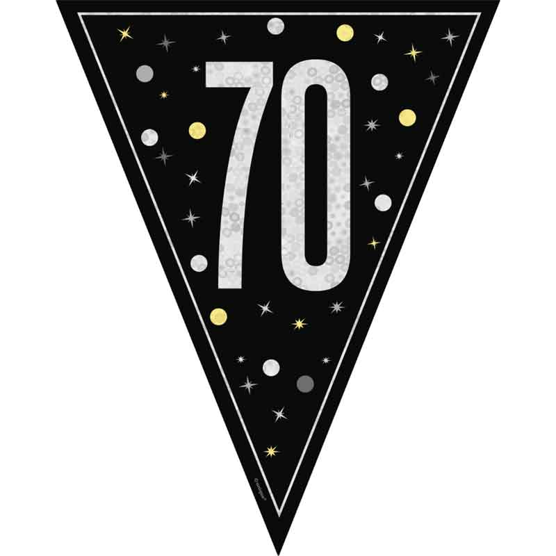 9ft GLITZ BLACK 70TH BIRTHDAY FLAG BANNER