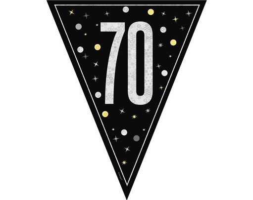 9ft GLITZ BLACK 70TH BIRTHDAY FLAG BANNER
