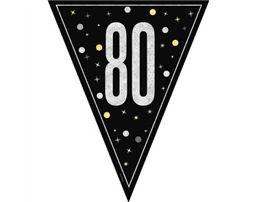9ft GLITZ BLACK 80TH BIRTHDAY FLAG BANNER