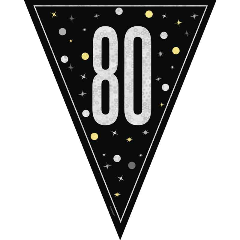9ft GLITZ BLACK 80TH BIRTHDAY FLAG BANNER