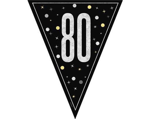 9ft GLITZ BLACK 80TH BIRTHDAY FLAG BANNER