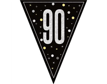 9ft GLITZ BLACK 90TH BIRTHDAY FLAG BANNER