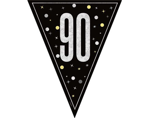 9ft GLITZ BLACK 90TH BIRTHDAY FLAG BANNER