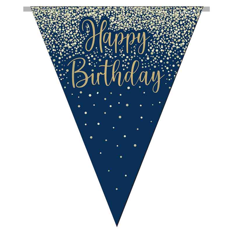 3.9m HAPPY BIRTHDAY NAVY AND GOLD PARTY BUNTING