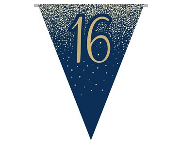 3.9m 16th BIRTHDAY NAVY AND GOLD PARTY BUNTING