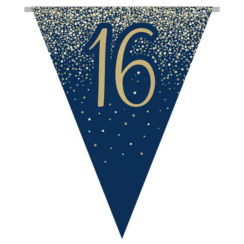 3.9m 16th BIRTHDAY NAVY AND GOLD PARTY BUNTING