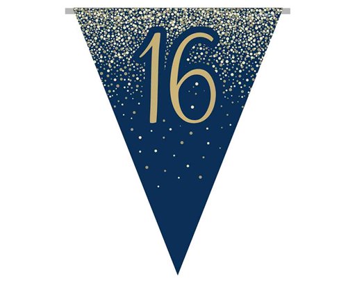 3.9m 16th BIRTHDAY NAVY AND GOLD PARTY BUNTING