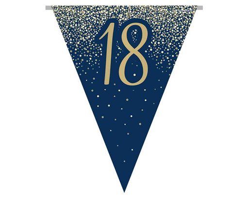 3.9m 18th BIRTHDAY NAVY AND GOLD PARTY BUNTING