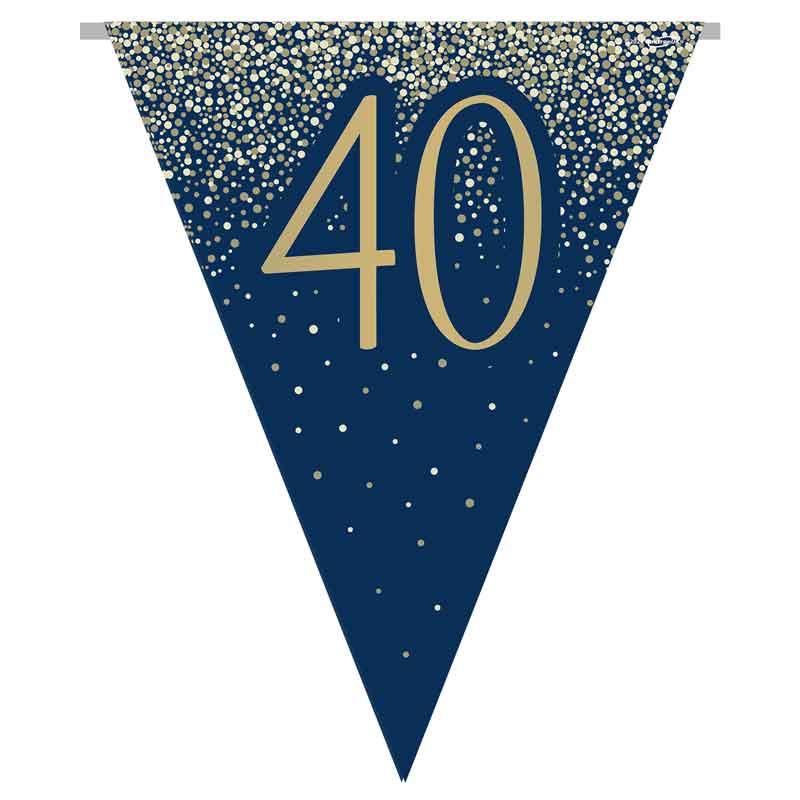 3.9m 40TH BIRTHDAY NAVY AND GOLD PARTY BUNTING