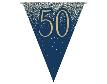 3.9m 50TH BIRTHDAY NAVY AND GOLD PARTY BUNTING
