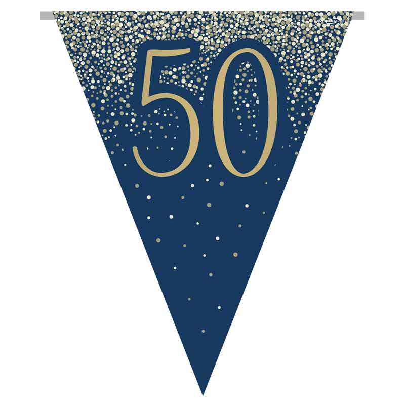 3.9m 50TH BIRTHDAY NAVY AND GOLD PARTY BUNTING