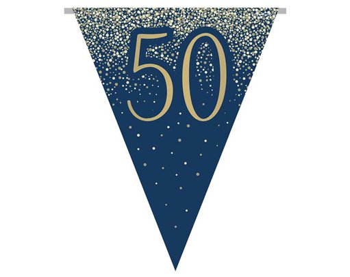 3.9m 50TH BIRTHDAY NAVY AND GOLD PARTY BUNTING
