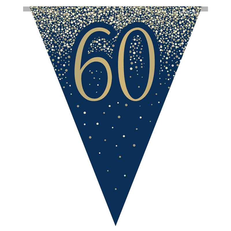3.9m 60TH BIRTHDAY NAVY AND GOLD PARTY BUNTING