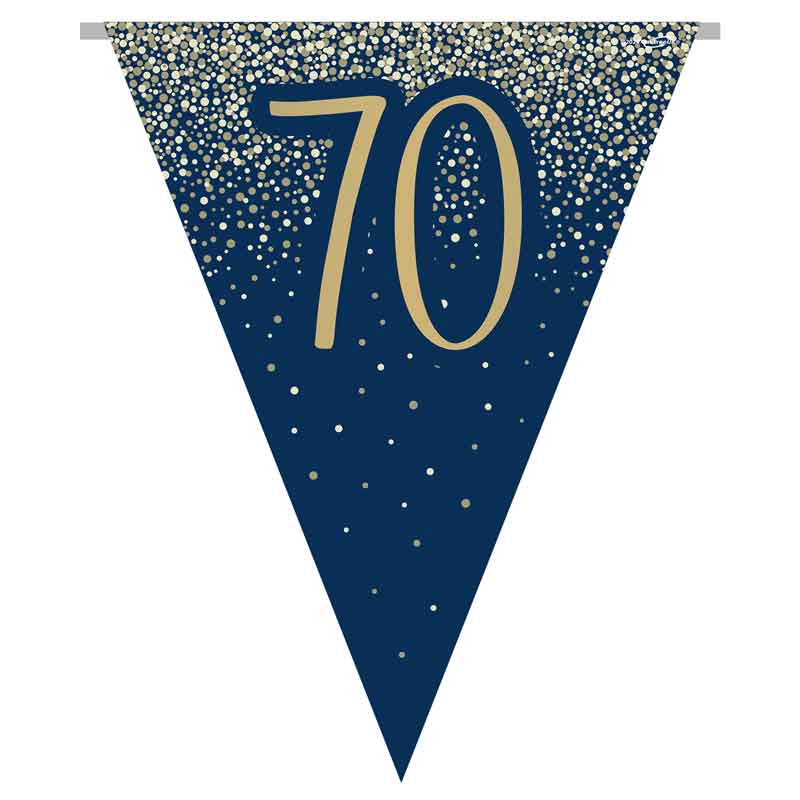 3.9m 70TH BIRTHDAY NAVY AND GOLD PARTY BUNTING