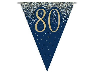 3.9m 80TH BIRTHDAY NAVY AND GOLD PARTY BUNTING