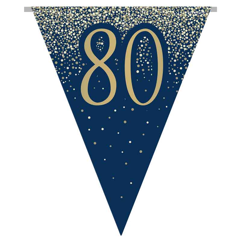 3.9m 80TH BIRTHDAY NAVY AND GOLD PARTY BUNTING