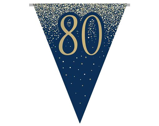 3.9m 80TH BIRTHDAY NAVY AND GOLD PARTY BUNTING