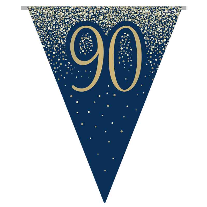 3.9m 90TH BIRTHDAY NAVY AND GOLD PARTY BUNTING
