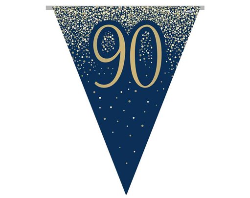 3.9m 90TH BIRTHDAY NAVY AND GOLD PARTY BUNTING
