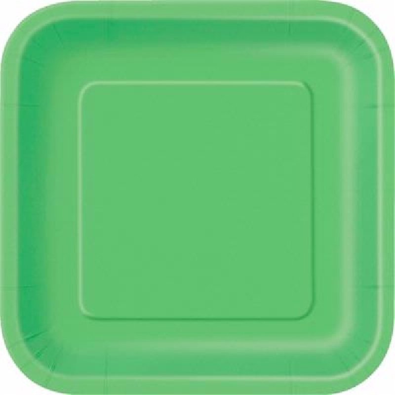 (14) 9IN LIME GREEN SQUARE PLATES