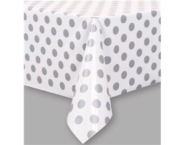 SILVER DOTS PLASTIC TABLE COVER