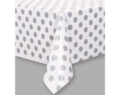 SILVER DOTS PLASTIC TABLE COVER