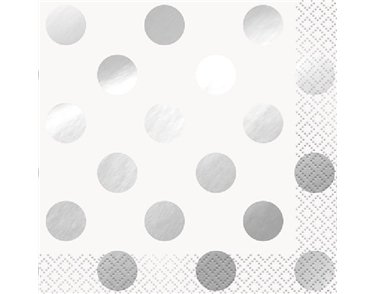 (16) SILVER FOIL DOT BEVERAGE NAPKINS