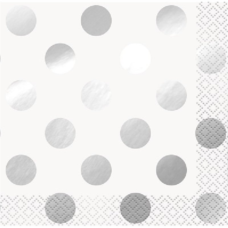 (16) SILVER FOIL DOT BEVERAGE NAPKINS