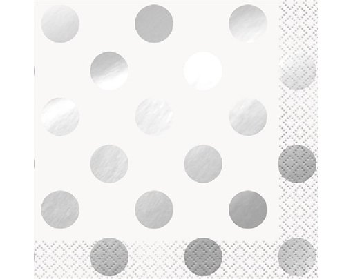 (16) SILVER FOIL DOT BEVERAGE NAPKINS