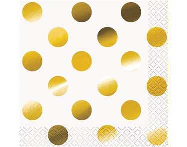 (16) GOLD FOIL DOTS BEVERAGE NAPKINS