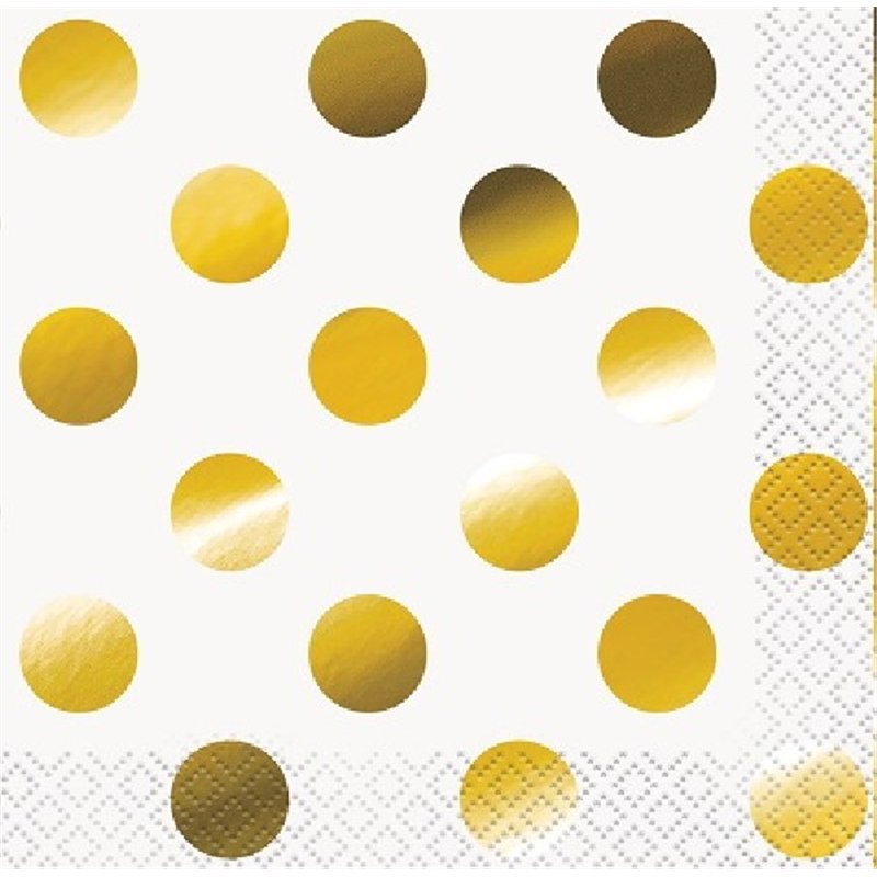 (16) GOLD FOIL DOTS BEVERAGE NAPKINS