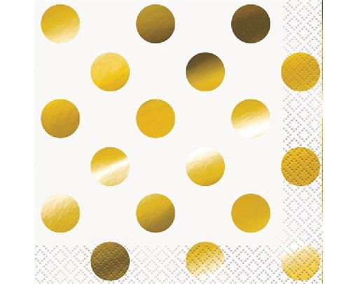 (16) GOLD FOIL DOTS BEVERAGE NAPKINS