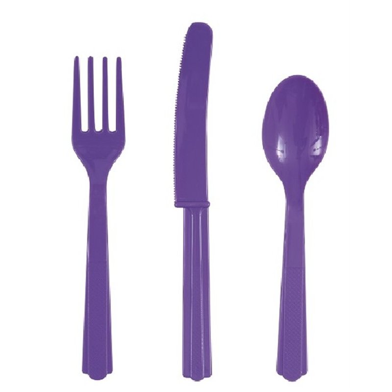 18PC ASST NEON PURPLE CUTLERY