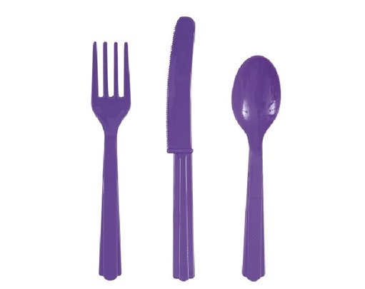 18PC ASST NEON PURPLE CUTLERY
