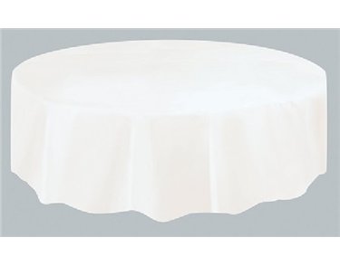 WHITE ROUND PLASTIC TABLECOVER (STANDARD PACKAGING)