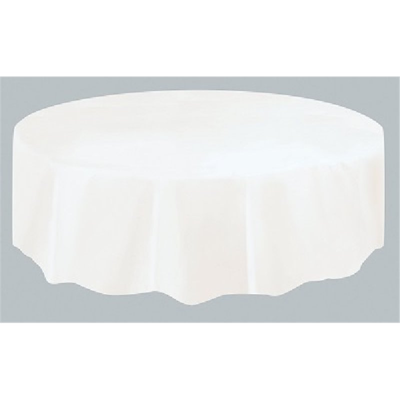 WHITE ROUND PLASTIC TABLECOVER (STANDARD PACKAGING)
