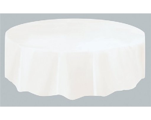 WHITE ROUND PLASTIC TABLECOVER (STANDARD PACKAGING)