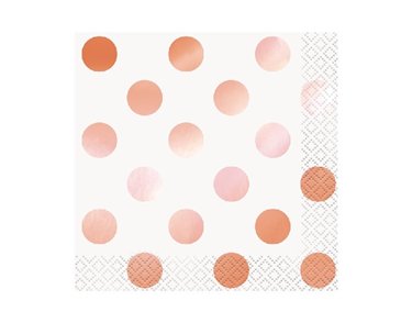 (16) FOIL ROSE GOLD DOT BEVARAGE NAPKINS