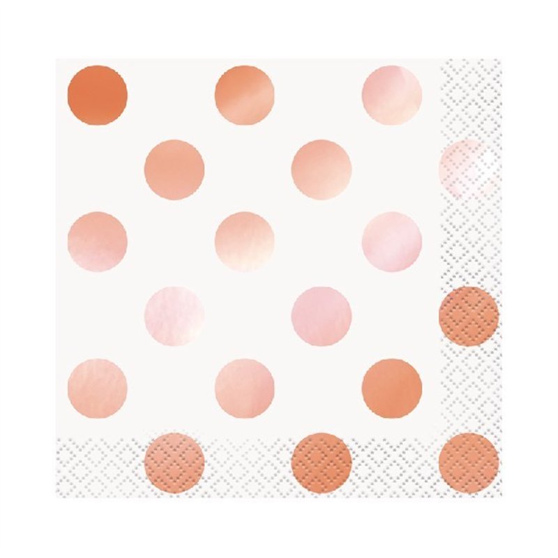 (16) FOIL ROSE GOLD DOT BEVARAGE NAPKINS