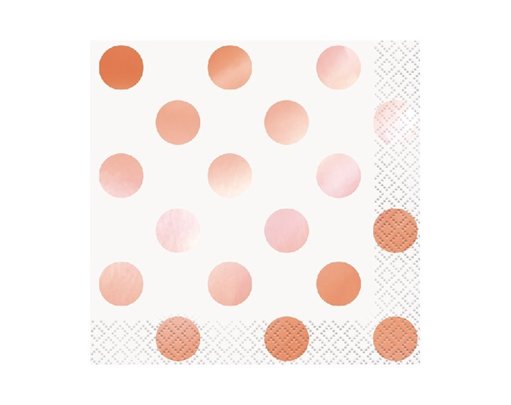 (16) FOIL ROSE GOLD DOT BEVARAGE NAPKINS