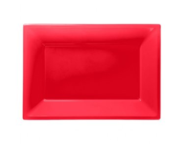 (3) 33X23CM RED PLASTIC PLATTERS