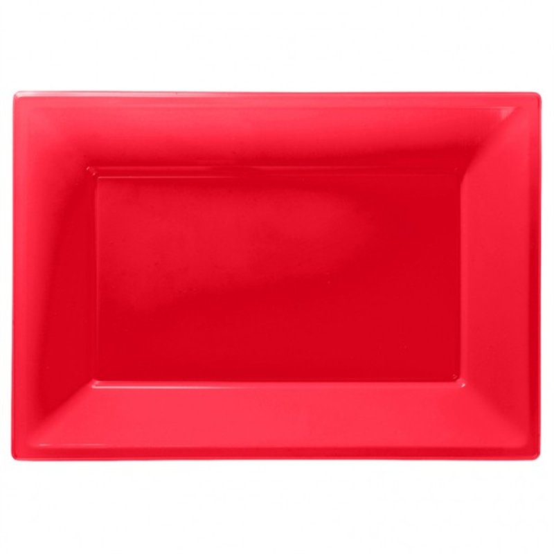 (3) 33X23CM RED PLASTIC PLATTERS