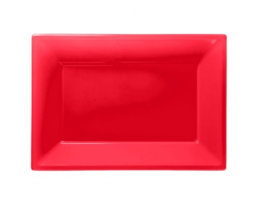 (3) 33X23CM RED PLASTIC PLATTERS