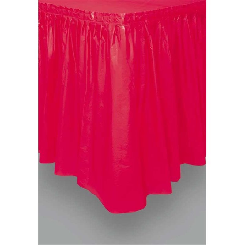 RED PLASTIC TABLESKIRT