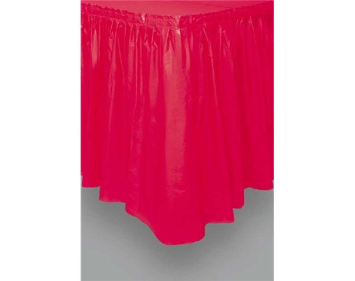 RED PLASTIC TABLESKIRT