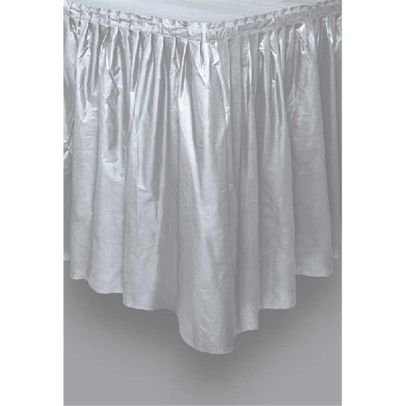 SILVER PLASTIC TABLESKIRT