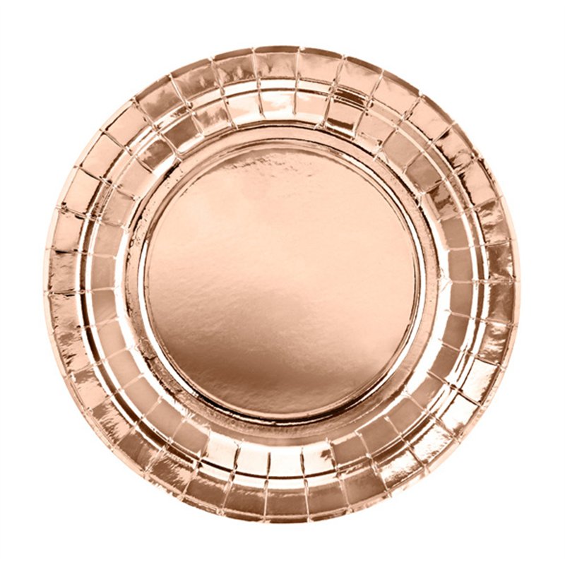 (6) 18cm ROSE GOLD FOIL ROUND PAPER PLATES